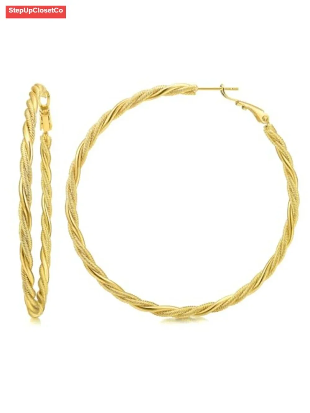 18K Gold Plated Twisted Rope Hoop Earrings for Women Hypoallergenic Sterling